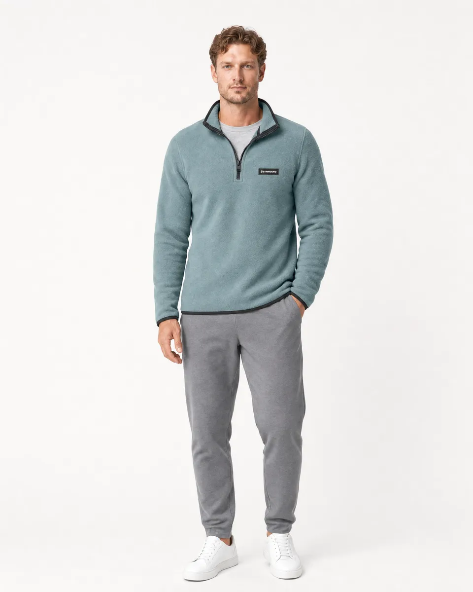 StringKing Men's Polartec Fleece Quarter Zip - Sharp Fit, Slate, Full Front - Human Model - Top of head to Knees
