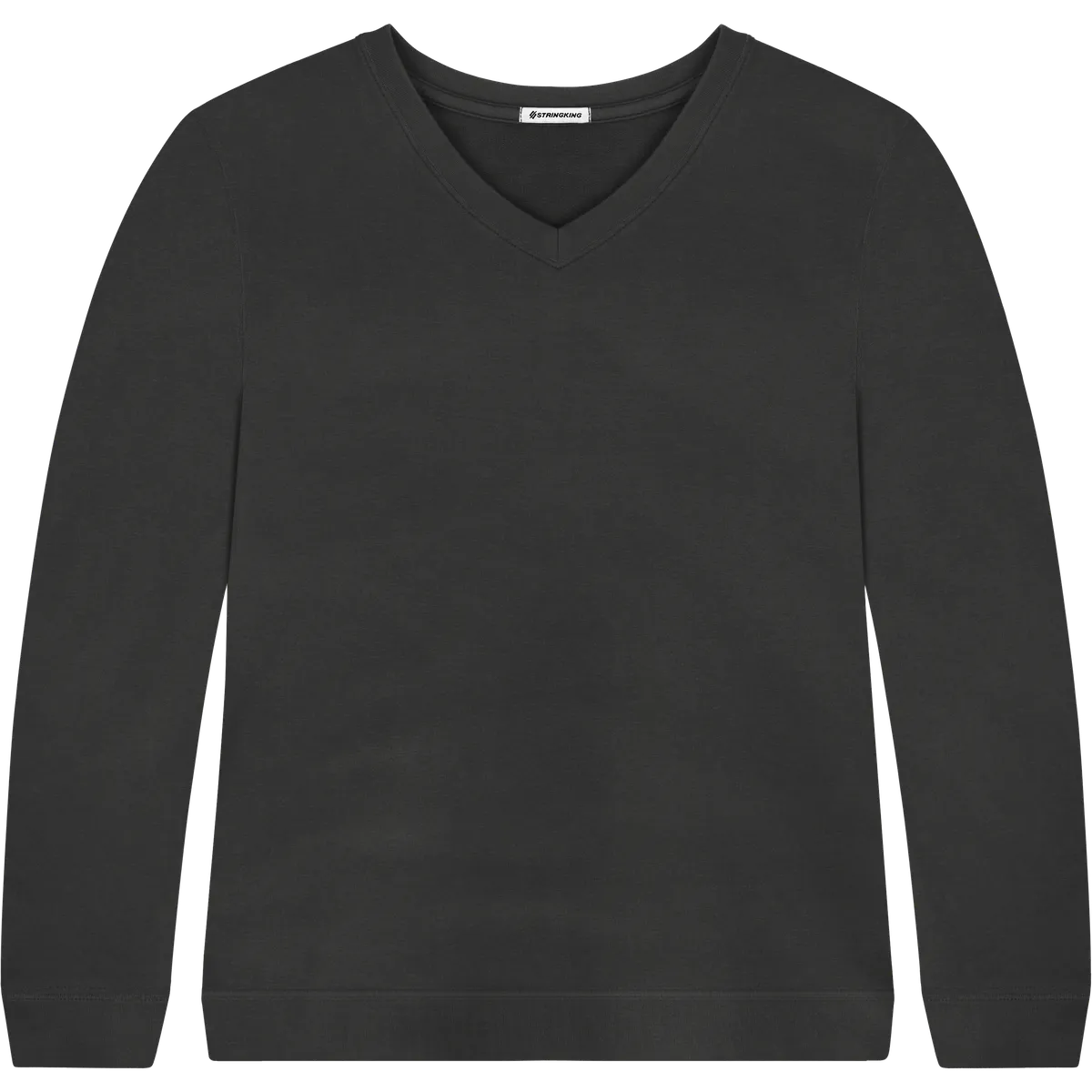 StringKing Women's Pima Terry V-Neck Sweater - Sharp Fit, Black, Front