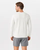 StringKing Men's Pima Terry Long Sleeve V-Neck Tee - Sharp Fit, Tofu, Full Back - Human Model - Top of head to Mid-thigh