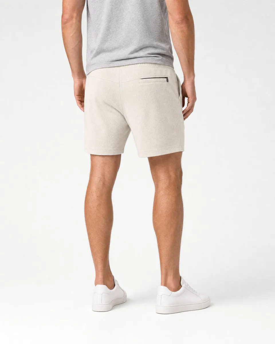 StringKing Men's Polartec Fleece Shorts - Relaxed Fit, Jet Stream, Full Back - Human Model - Chest to Feet