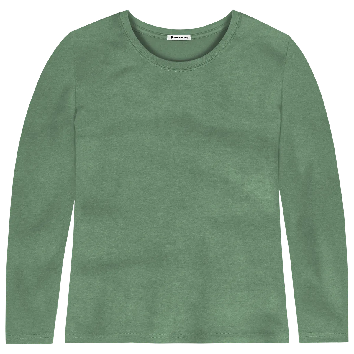 StringKing Women's Pima Cotton Long Sleeve Crewneck T-Shirt - Relaxed Fit, Green, Front