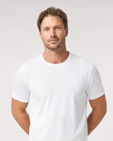 StringKing Men's Pima Jersey Tee - Sharp Fit, White, Collar Shoulder - Human Model