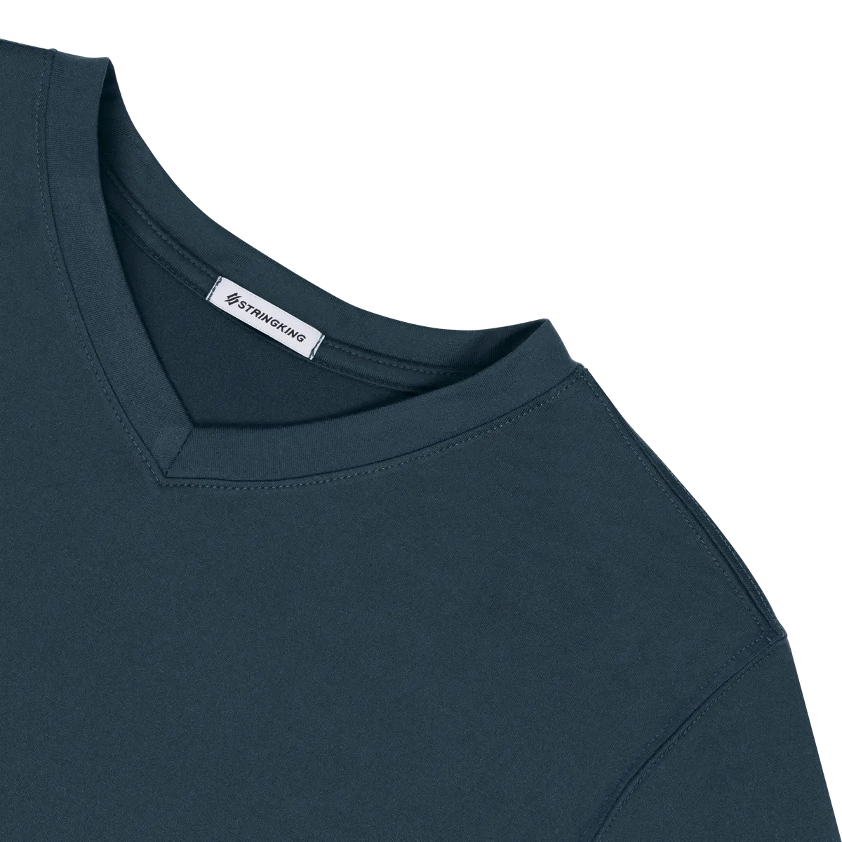 StringKing Women's FlexTech Short Sleeve V-Neck T-Shirt - Relaxed Fit, Navy, Detail