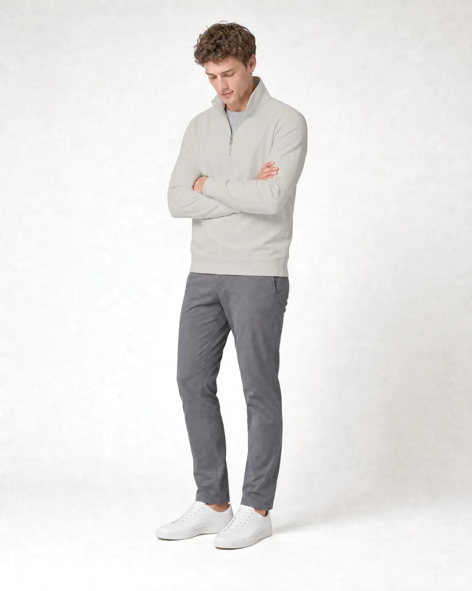StringKing Men's Pima Terry Quarter Zip - Relaxed Fit, Moonstruck, Full Front Angle - Human Model