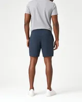 StringKing Men's Pima Terry Shorts - Relaxed Fit, Navy, Full Back - Human Model - Chest to Feet