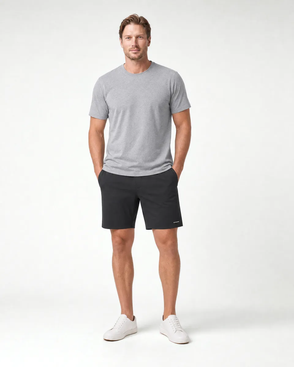StringKing Men's StayWarm Shorts - Relaxed Fit, Black, Full Front - Human Model