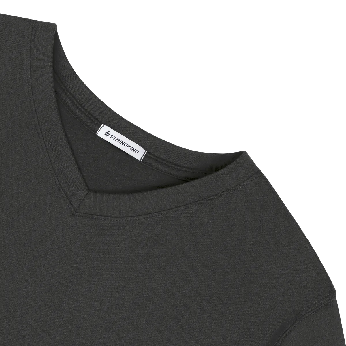 StringKing Men's FlexTech Short Sleeve V-Neck T-Shirt - Relaxed Fit, Black, Detail