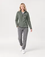 StringKing Women's Polartec Fleece Quarter Zip with Pockets - Relaxed Fit, Avenue Green, Collar Shoulder - Human Model