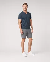 StringKing Men's Pima Jersey V-Neck Tee - Sharp Fit, Navy, Full Front Angle - Human Model