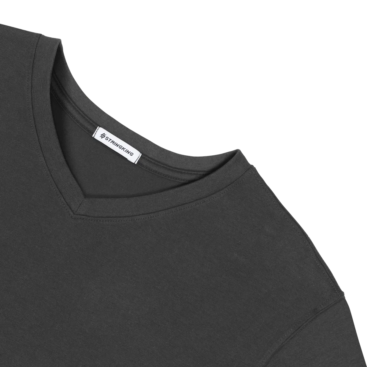 StringKing Men's Pima Cotton Short Sleeve V-Neck T-Shirt - Relaxed Fit, Black, Detail