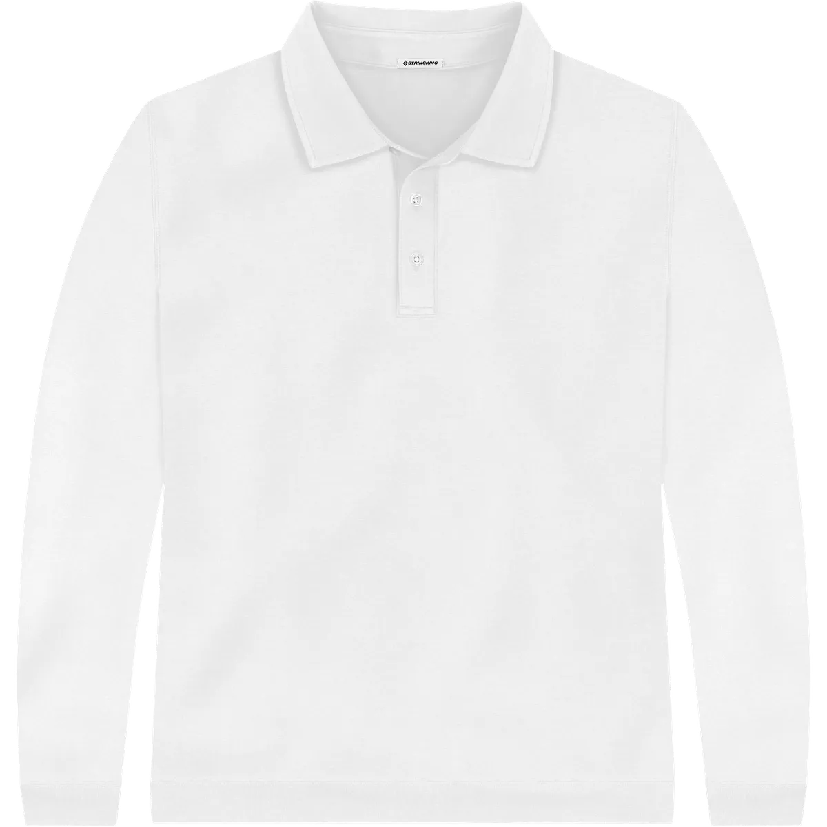 StringKing Men's Pima Terry Long Sleeve Polo - Relaxed Fit, White, Front