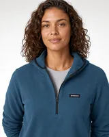 StringKing Women's Polartec Fleece Quarter Zip Hoodie with Pockets - Relaxed Fit, Indian Teal, Collar Shoulder - Human Model