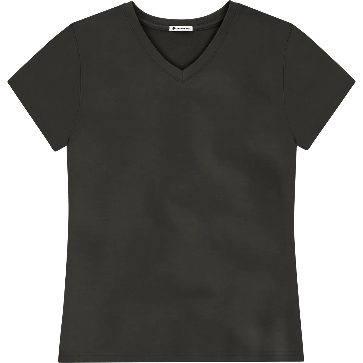 StringKing Women's Pima Terry V-Neck Tee - Relaxed Fit, Peat, Front