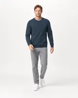 StringKing Men's Pima Terry Crew Sweatshirt - Sharp Fit, Navy, Full Front Angle - Human Model