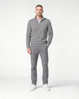 StringKing Men's Pima Terry Quarter Zip - Sharp Fit, Frost Gray, Full Front - Human Model