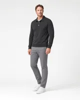 StringKing Men's Pima Terry Long Sleeve Polo - Sharp Fit, Black, Full Front Angle - Human Model
