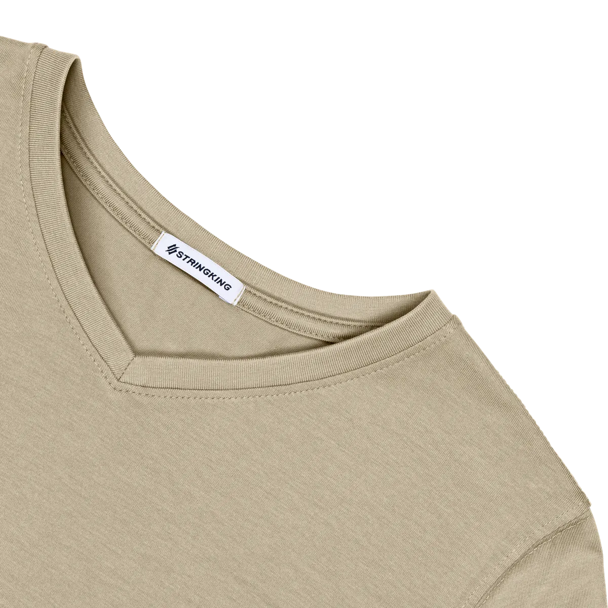 StringKing Women's Pima Cotton Long Sleeve V-Neck T-Shirt - Sharp Fit, Warm Khaki, Detail