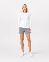 StringKing Women's Pima Jersey Long Sleeve Tee - Relaxed Fit, White, Full Front - Human Model