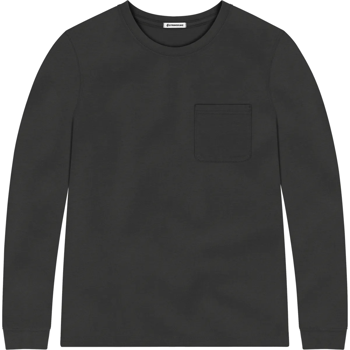 StringKing Men's Pima Jersey Long Sleeve Pocket Tee - Sharp Fit, Black, Front