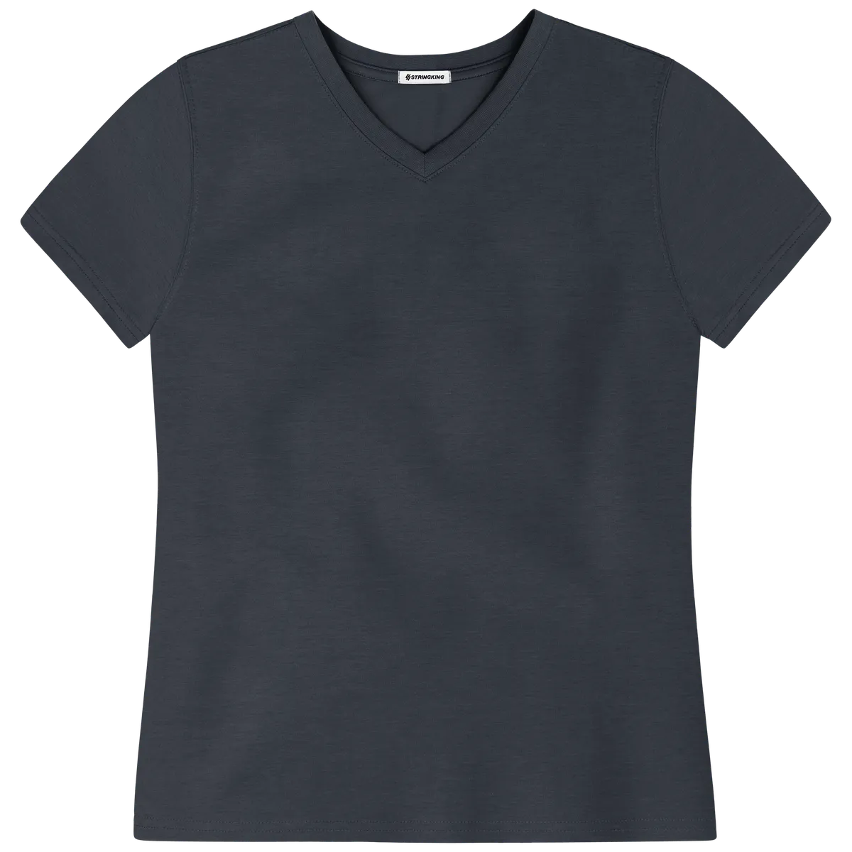 StringKing Women's FlexStyle Short Sleeve V-Neck T-Shirt - Relaxed Fit, India Ink, Front