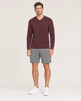 StringKing Men's Pima Jersey Long Sleeve V-Neck Tee - Sharp Fit, New Maroon, Full Front - Human Model - Top of head to Knees