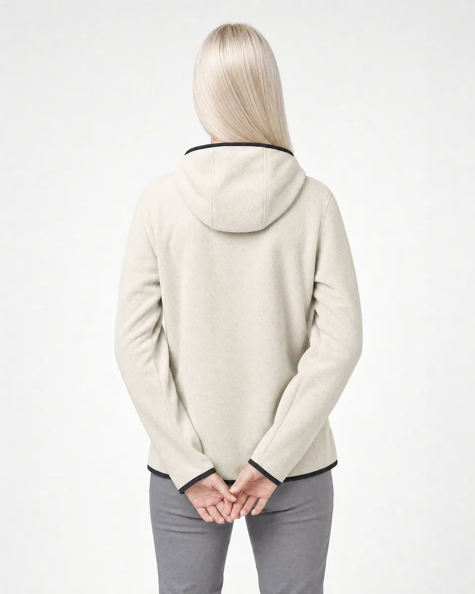 StringKing Women's Polartec Fleece Full Zip Hoodie with Pockets - Relaxed Fit, Jet Stream, Full Back - Human Model - Top of head to Mid-thigh
