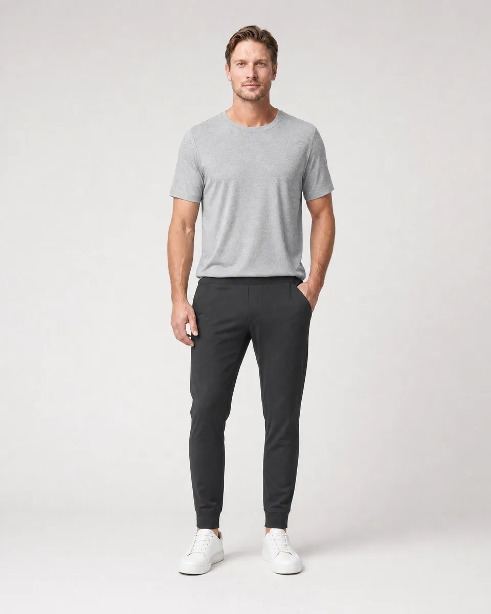 StringKing Men's StayCool Joggers - Sharp Fit, Black, Full Front - Human Model