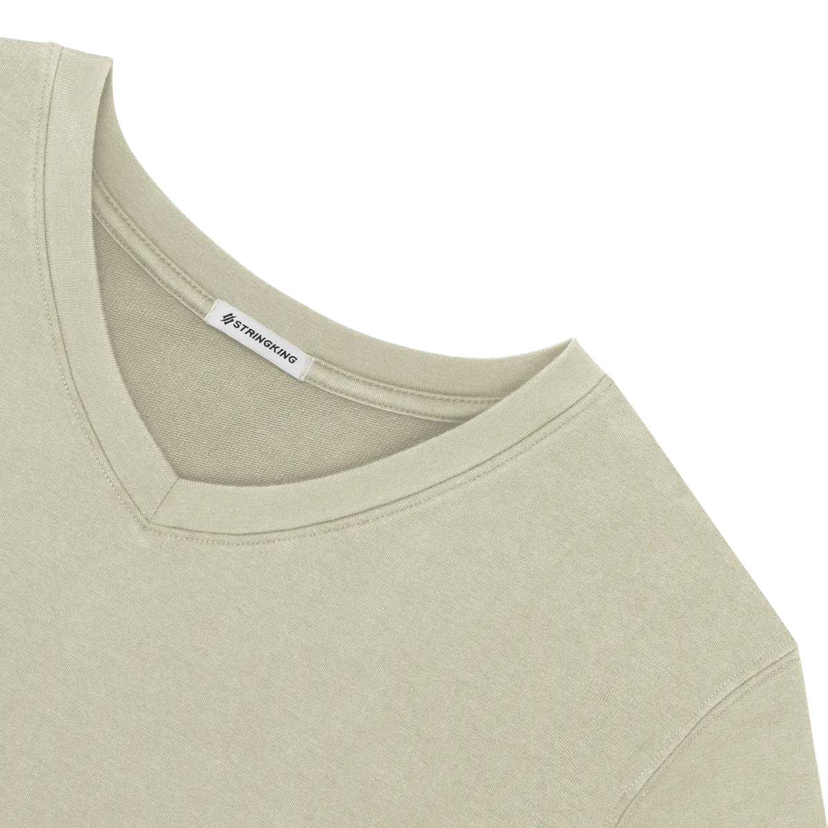 StringKing Women's Heavy Pima Cotton Long Sleeve V-Neck T-Shirt - Relaxed Fit, Khaki Green, Detail