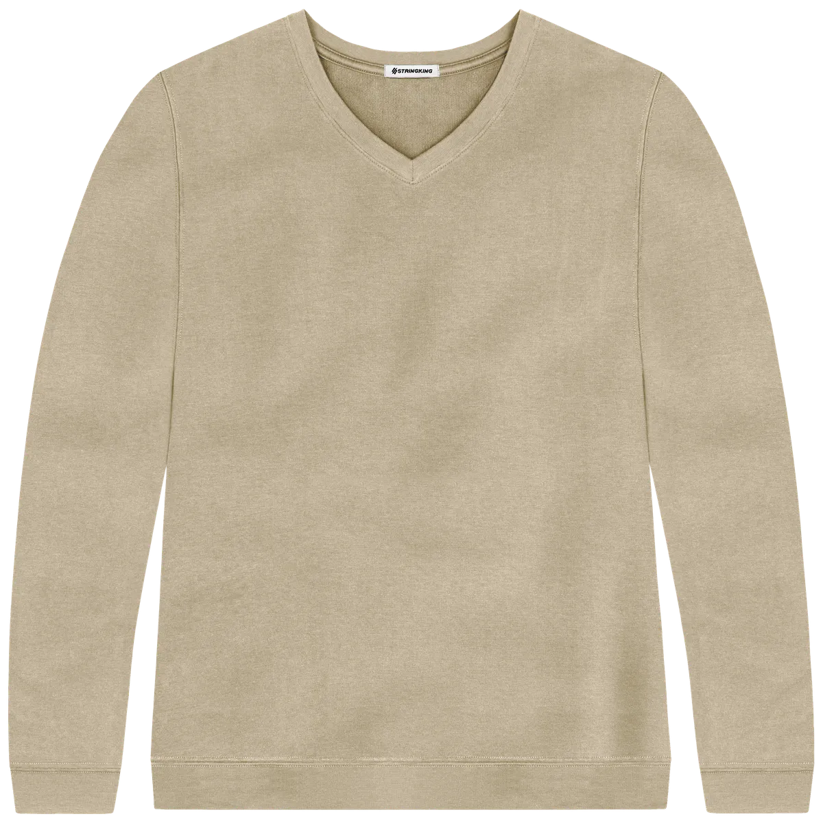 StringKing Women's Pima Cotton V-Neck Sweatshirt - Relaxed Fit, Warm Khaki, Front
