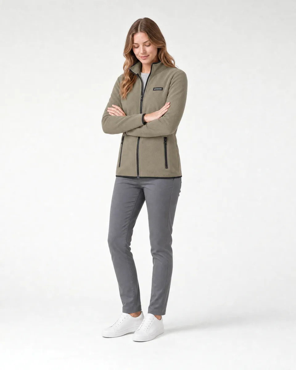 StringKing Women's Polartec Fleece Full Zip with Pockets - Sharp Fit, Mermaid, Full Front Angle - Human Model