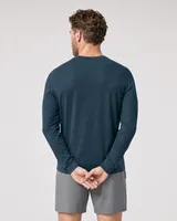 StringKing Men's Pima Jersey Long Sleeve Tee - Sharp Fit, Navy, Full Back - Human Model - Top of head to Mid-thigh