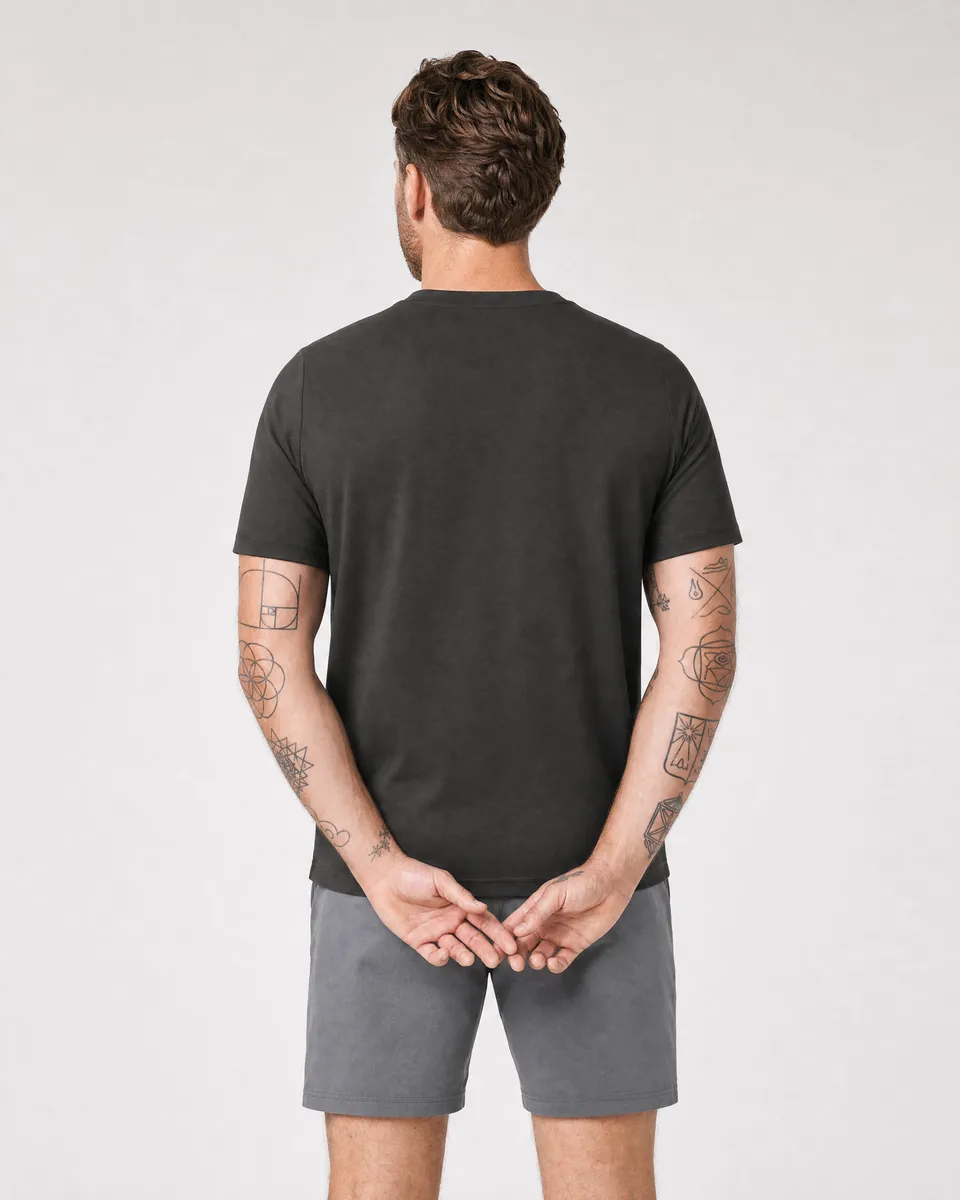 StringKing Men's Pima Terry Tee - Sharp Fit, Peat, Full Back - Human Model - Top of head to Mid-thigh