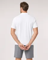 StringKing Men's StayCool Polo - Sharp Fit, White, Full Back - Human Model - Top of head to Mid-thigh