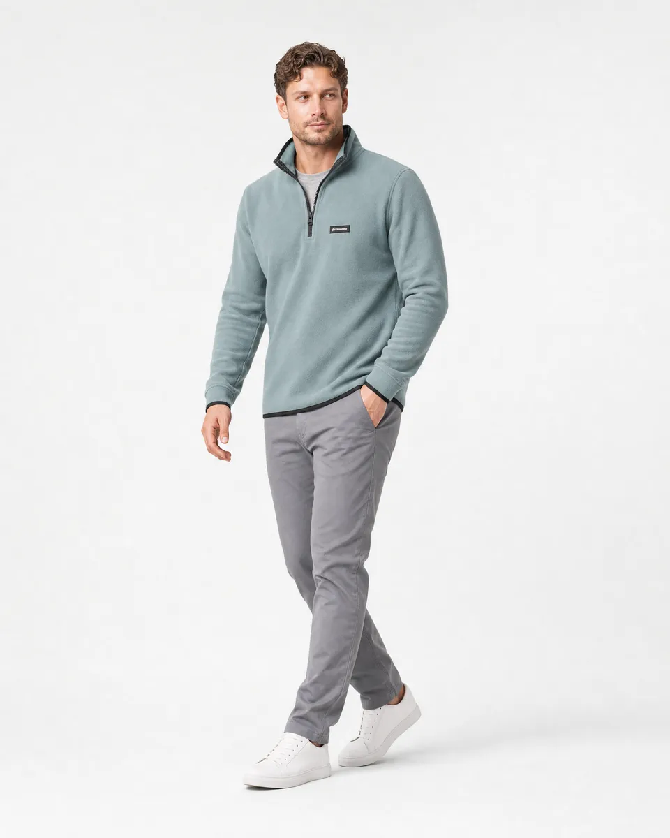 StringKing Men's Polartec Fleece Quarter Zip - Sharp Fit, Slate, Full Front Angle - Human Model