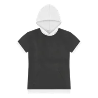 StringKing Men's Pima Cotton Short Sleeve Hoodie 2C - Sharp Fit, Black Main, White Accent, Front