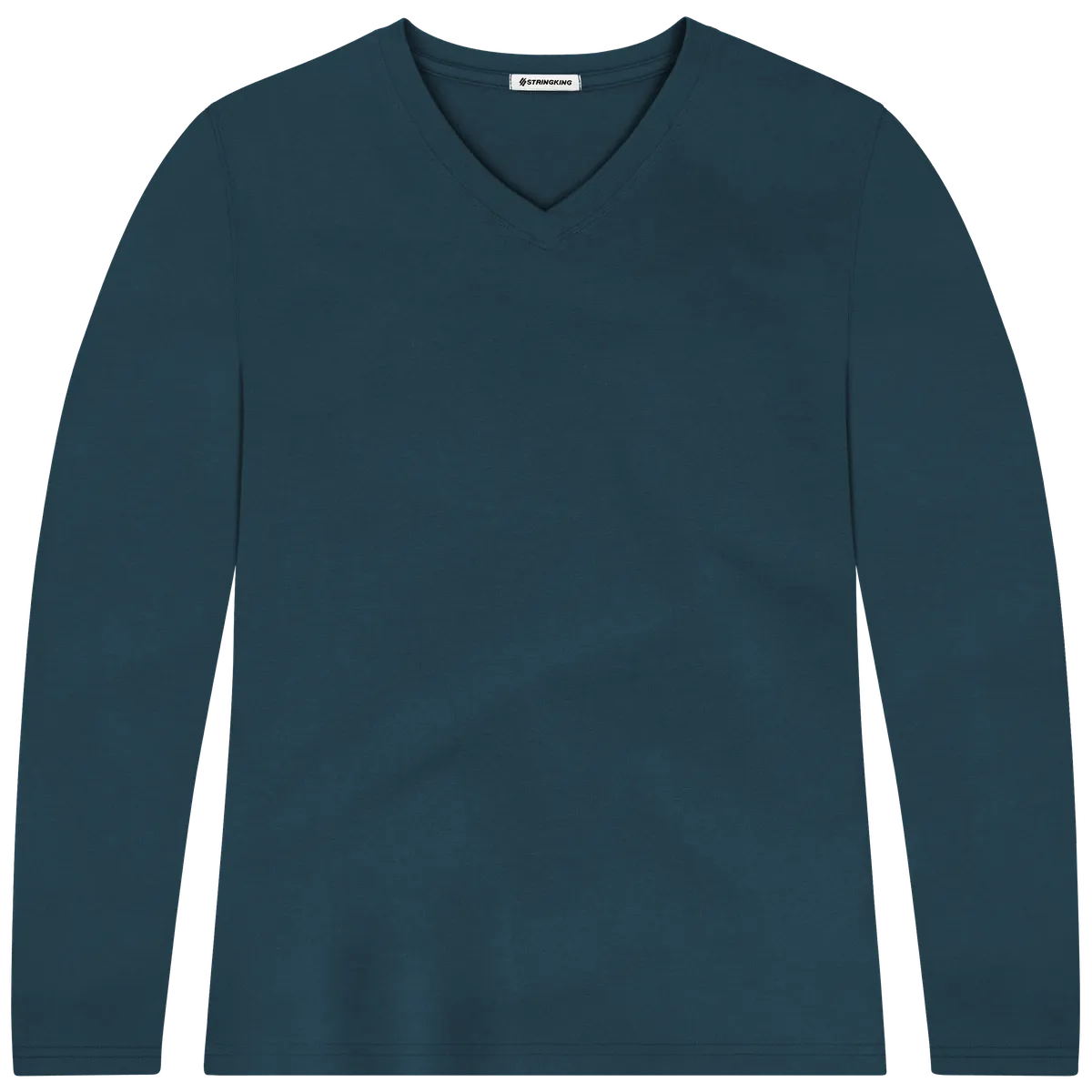 StringKing Women's Pima Jersey Long Sleeve V-Neck Tee - Sharp Fit, Navy, Front