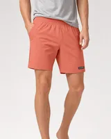 StringKing Men's Nylon Flex Shorts - Sharp Fit, Crabapple, Full Front - Human Model - Waist to Mid-calf