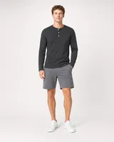 StringKing Men's Pima Jersey Henley - Sharp Fit, Black, Full Front - Human Model - Top of head to Knees