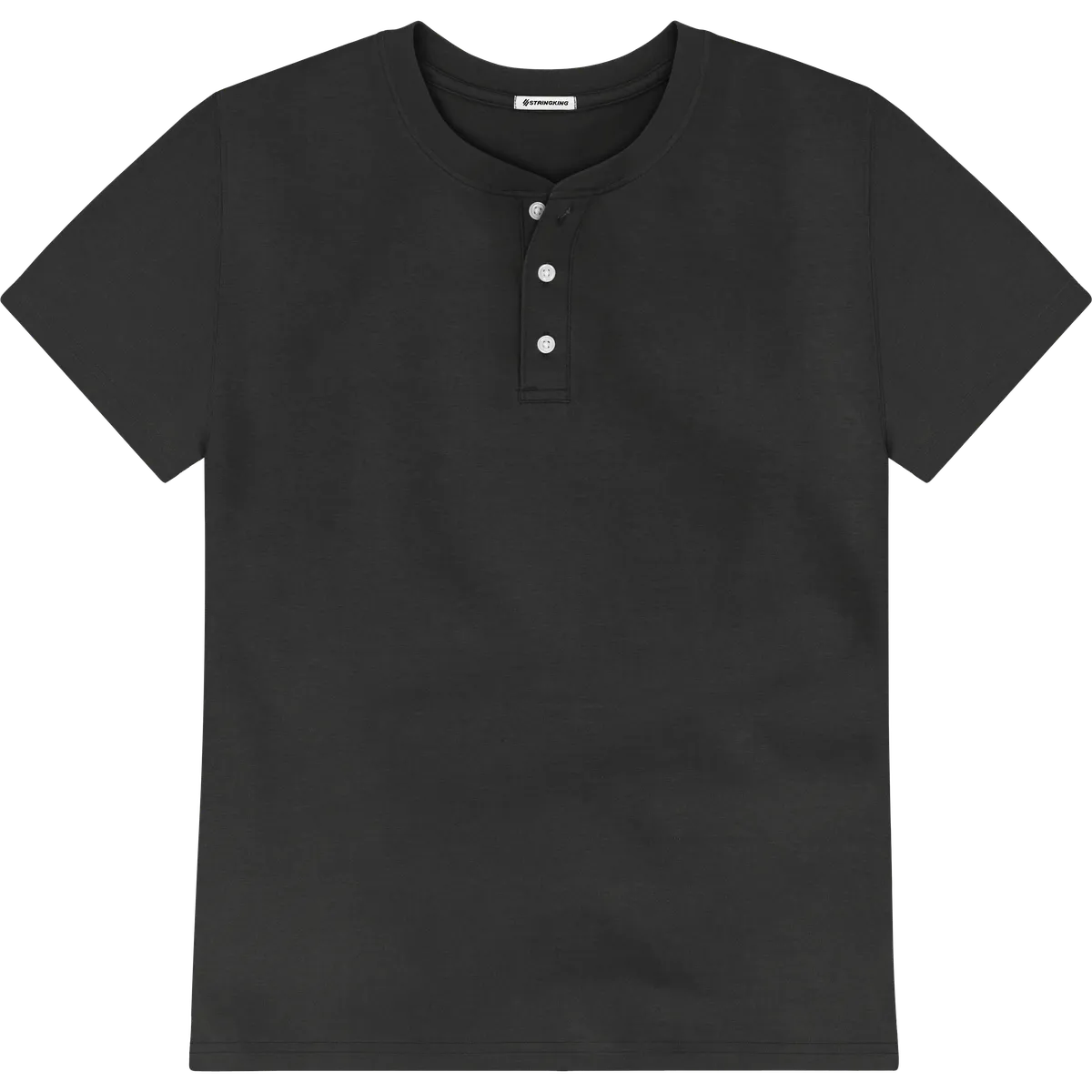 StringKing Men's Pima Jersey Short Sleeve Henley - Relaxed Fit, Black, Front