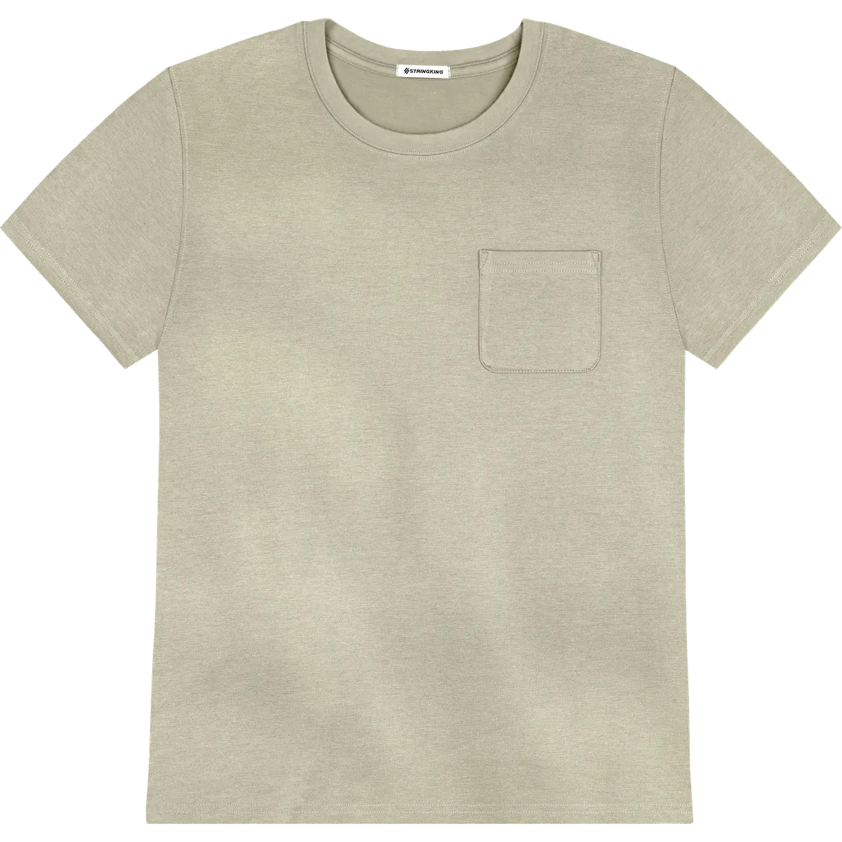 StringKing Men's Pima Cotton Short Sleeve Pocket Crewneck T-Shirt - Relaxed Fit, Khaki Green, Front