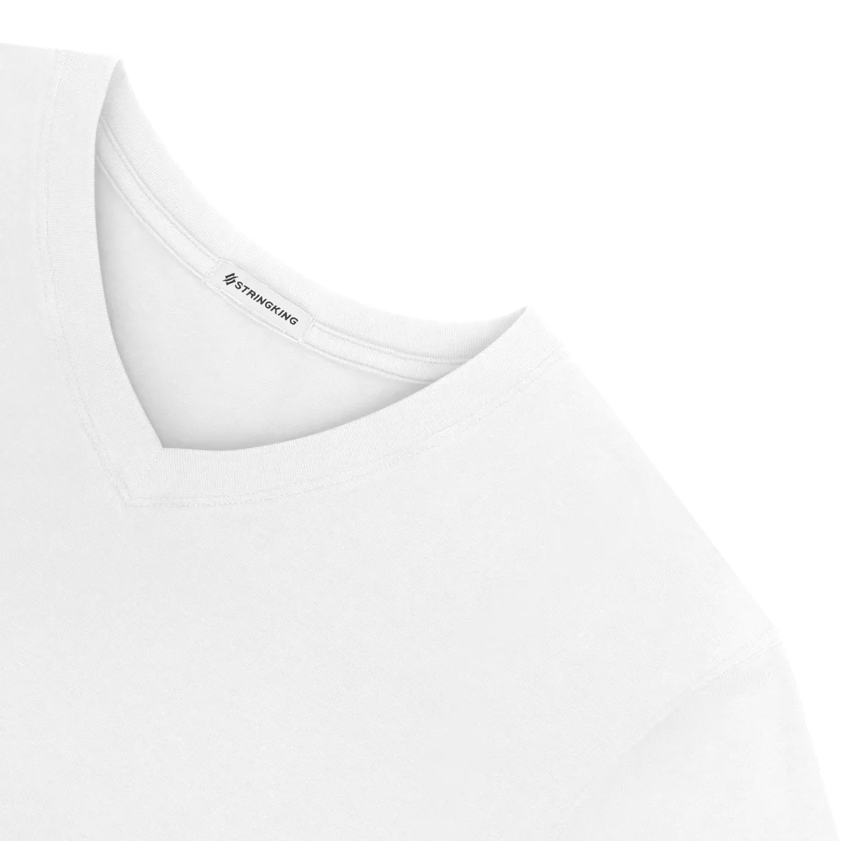 StringKing Men's Pima Jersey V-Neck Tee - Sharp Fit, White, Detail