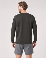 StringKing Men's Pima Jersey Henley - Sharp Fit, Peat, Full Back - Human Model - Top of head to Mid-thigh