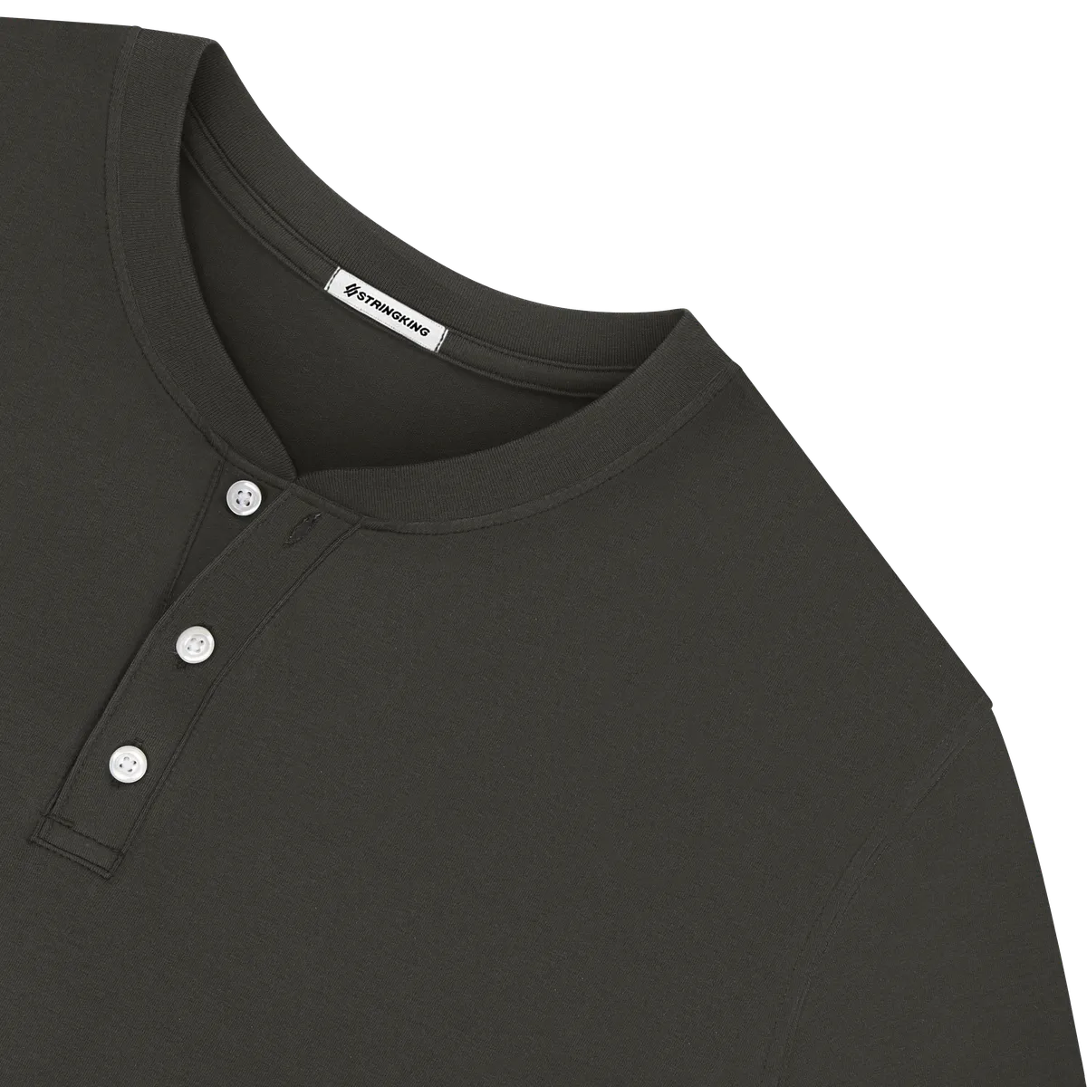 StringKing Men's Pima Jersey Short Sleeve Henley - Sharp Fit, Peat, Detail