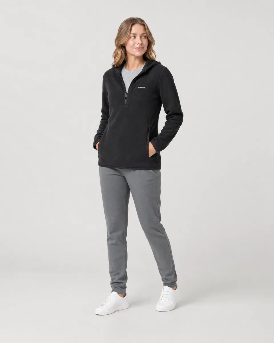 StringKing Women's Polartec Fleece Quarter Zip Hoodie with Pockets - Sharp Fit, Meteorite, Collar Shoulder - Human Model