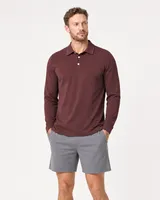 StringKing Men's Pima Jersey Long Sleeve Polo - Relaxed Fit, New Maroon, Full Front - Human Model - Top of head to Knees