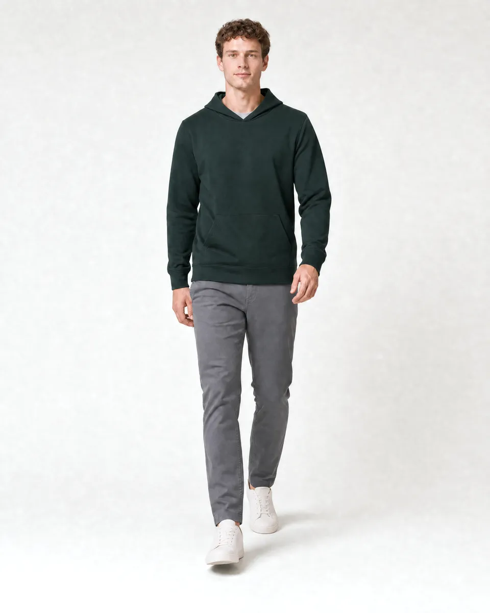 StringKing Men's Pima Terry Hoodie - Sharp Fit, Pine Grove, Full Front Angle - Human Model