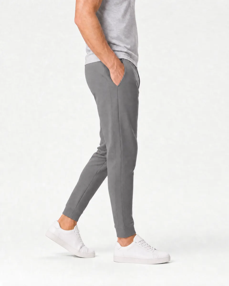 StringKing Men's Pima Terry Sweatpants - Sharp Fit, Frost Gray, Full Side - Human Model - Chest to Feet