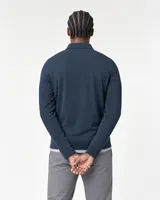 StringKing Men's Pima Terry Long Sleeve Polo - Relaxed Fit, Navy, Full Back - Human Model - Top of head to Mid-thigh