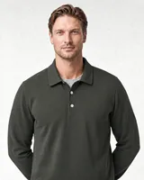 StringKing Men's Pima Terry Long Sleeve Polo - Sharp Fit, Moss, Collar Shoulder - Human Model