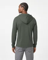 StringKing Men's Pima Jersey Hoodie - Sharp Fit, Moss, Full Back - Human Model - Top of head to Mid-thigh